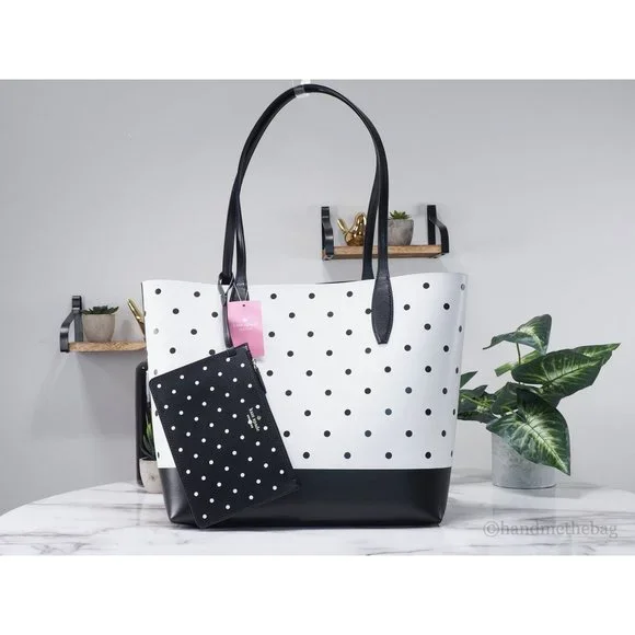 NEW Kate Spade X Disney Minnie Mouse & Figaro Tote Bag White Polka Dot Leather - Picture 3 of 11